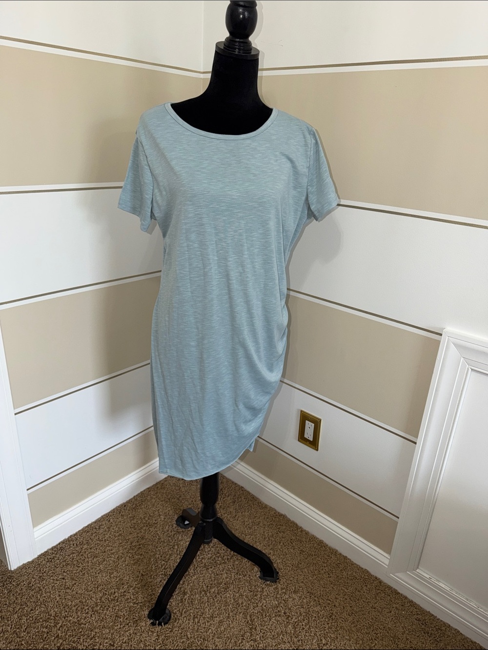 Light Blue Short Sleeve Midi Dress - Minimalist Everyday Style